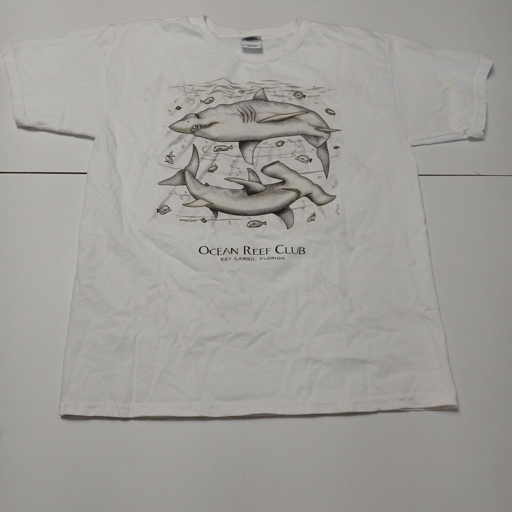 Gildan Girl Youth L Graphic T-Shirt Key Largo Florida Crew Neck 100% Cotton Ocea
